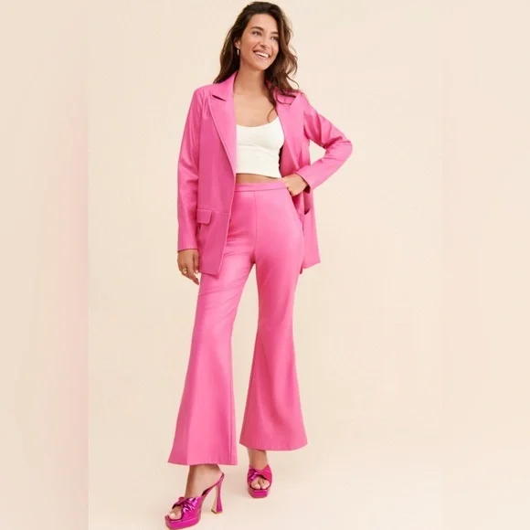ANTHROPOLOGIE PINK HUTCH VEGAN LEATHER BLAZER SIZE SMALL - Picture 2 of 15